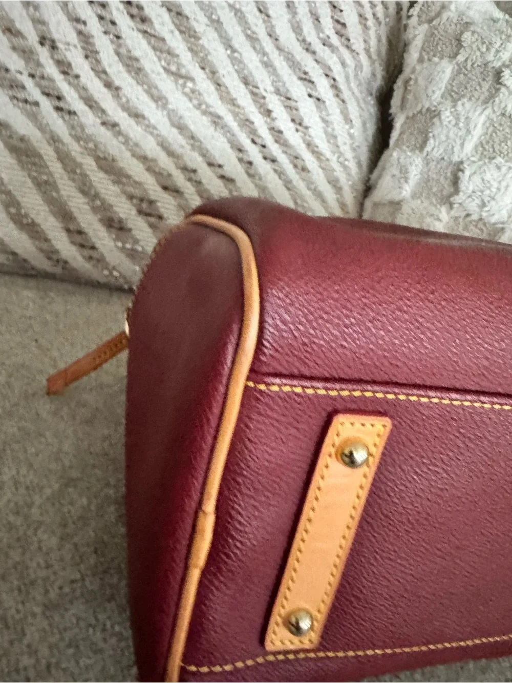 Dooney & Bourke Olivia Wine Leather Satchel with Tan Handles - Picture 7 of 13